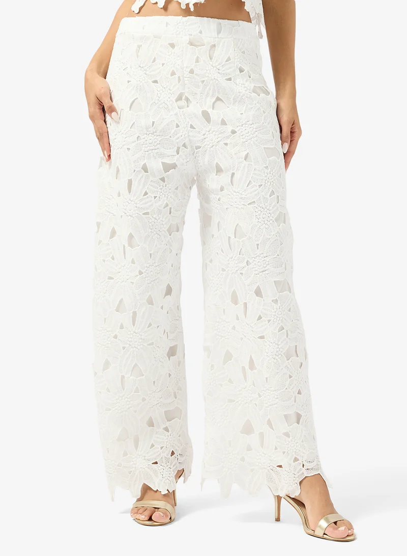 Ginger  Openwork Broderie Shirt & Wide Leg Pant Coord Set for Women | Best Price UAE